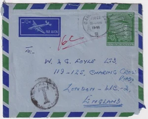 West Pakistan Chakala Air Mail cover 1956 to London Taxed (Due) - Postal History - Picture 1 of 4