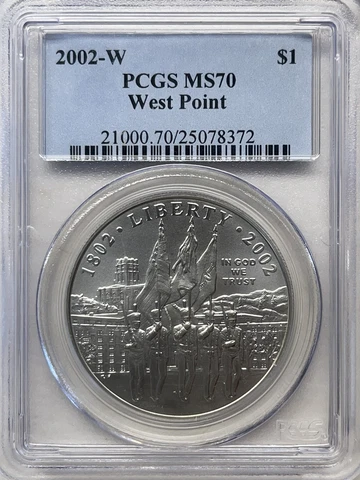 2002-W PCGS MS70 WEST POINT COMMEMORATIVE SILVER DOLLAR Cover