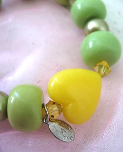Tarina Tarantino Bracelet Candy Heart  Yellow w Green New Restrung Elastic w Bag - Picture 1 of 12