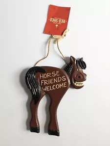 Horse Friends Welcome Sign Wooden Country Western Decor NEW old stock Red Shed - Picture 1 of 5