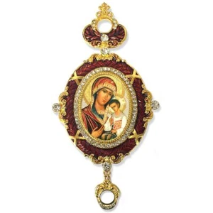 Schmuck emaillierter Ikonenanhänger Madonna und Kind mit Krone und Kette zum Aufhängen - Bild 1 von 1