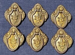 Vintage Victorian Fleur-de-lis Drop Ring Pressed Metal Drawer Pulls Set Of 6