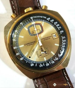 Serviced Vintage Carronade BullHead Chronograph Valjoux 7734 Gold 42.50 mm Watch - Picture 1 of 12