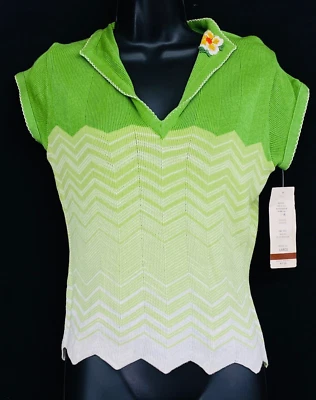Camisa verde vintage años 70 camisa chevron punto top manga corta verano rayas nueva con etiquetas Foto 1 de 4