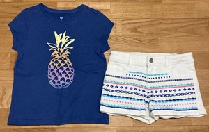 Girl's Gap & Gymboree Outfit size 6 - Blue Pineapple Top w/ Printed Shorts EUC - Picture 1 of 8