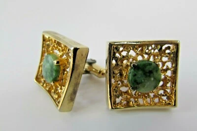 Gemelos Hadley de plata esterlina y JADE modernos abstractos ásperos de diseño vintage Foto 1 de 4