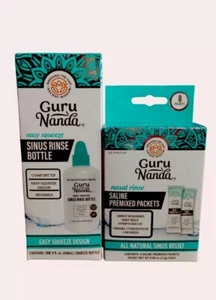 2 Pc- Guru Nanda 1 Sinus Rinse Bottle & 1 Pack Of 8 Saline Premixed Packets, New - Picture 1 of 7