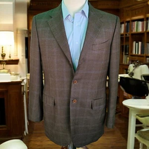 Wool Silk Cashmere Plaid Blazer 40L Full Canvas 50it Trussini Dual Vent - Picture 1 of 22
