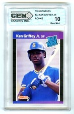 KEN GRIFFEY JR~1989 DONRUSS GEM GRADING (10) GEM-MT GRADED MLB ROOKIE RC CARD#33