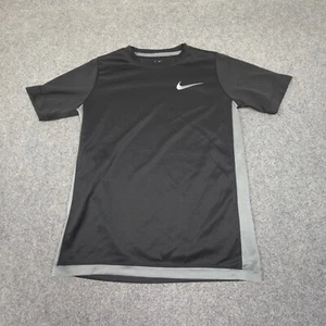 Nike Shirt Kids LARGE Black Dri Fit Short Sleeve Crew Neck Swoosh Size L - Picture 1 of 9