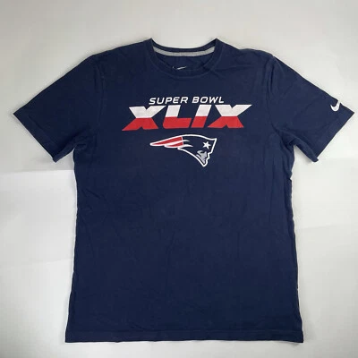 Camisa New England Patriots Grande Azul Marino Hombres Nike NFL Super Bowl XLIX Camiseta Usada Foto 1 de 4