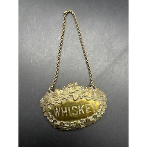 Antigua botella de whisky Art Nouveau de latón etiqueta licor identificación jarra etiqueta encanto LEER - Imagen 1 de 7