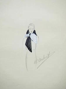 Atelier VIONNET - Dessin original - Crayon - Écharpe noire et blanche 245 - Imagen 1 de 2