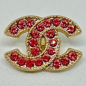 10 Gold and Pink Diamond Chanel Buttons CC Logo 22mm Vintage (LG131) - Picture 1 of 7