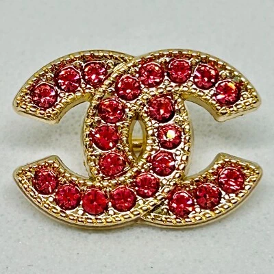 10 Gold and Pink Diamond Chanel Buttons CC Logo 22mm Vintage (LG131) - Image 1 of 4