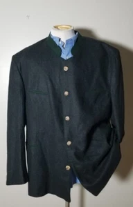 Abrigo Chaqueta De Colección 48R LODEN Lana Alemana Gris Verde Sin Cuello Trachten Janker  - Imagen 1 de 8