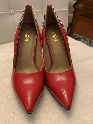 Zapatos de salón Alba de cuero a rayas rojas y cebra para padres talla 10 Foto 1 de 4