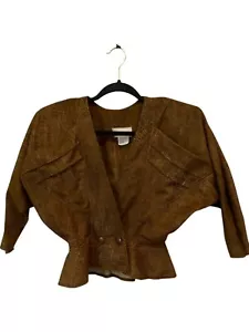 Benson and Smith Crop Blazer Jacket Womens Brown Double Breasted Long Sleeve - Picture 1 of 9