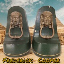 Fredrick Cooper Vintage Book Ends Egyptian King Tut Green Crackle Original RARE