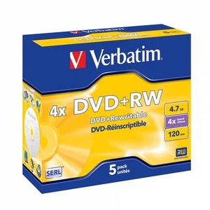 5x Verbatim DVD+RW Rohlinge 4,7GB 4x Speed Jewel Case 120 Minuten mattsilber - Bild 1 von 3