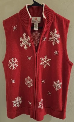 Womens Vintage Ugly Christmas Sweater Vest Snowflakes Holiday Winter Zip XL Wool - Image 1 of 4