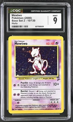 CGC 9 MINT Mewtwo 2000 Base Set 2 10/130 Holo Pokemon Card - Image 1 of 2