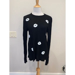 Lauren Moshi McKinley All Over Lips Top Black L/S size XL - Picture 1 of 5
