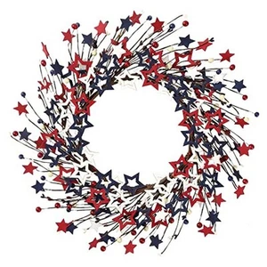 18Inch 4th of July Patriotic Day Wreath Red Blue White Wooden Star Wreath - Picture 1 of 8