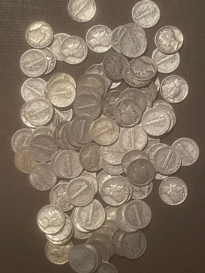2 ROLLS of 50 Mercury Dimes for total $10 FACE 90% SILVER 10c : 10189 - Image 1 of 1