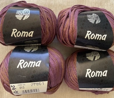 Lote de 4, Hilos Lana Grossa Roma, Algodón, Color 013, 50g/105m, Purple-Gold Foto 1 de 3