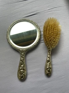 Vintage Silver Vanity Set – Hand Mirror & Hairbrush – 1950s – Elegant Design - Picture 1 of 6