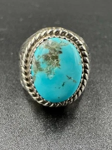 Anillo Navajo Vintage Turquesa Plata Esterlina Ovalado Cabujón Matriz 16.61g Fabricantes - Imagen 1 de 21
