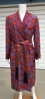 VTG 50s 60s Mid Century Modern Rayon Belted Smoking Jacket Robe MCM fabric sz L - Image 1 of 4
