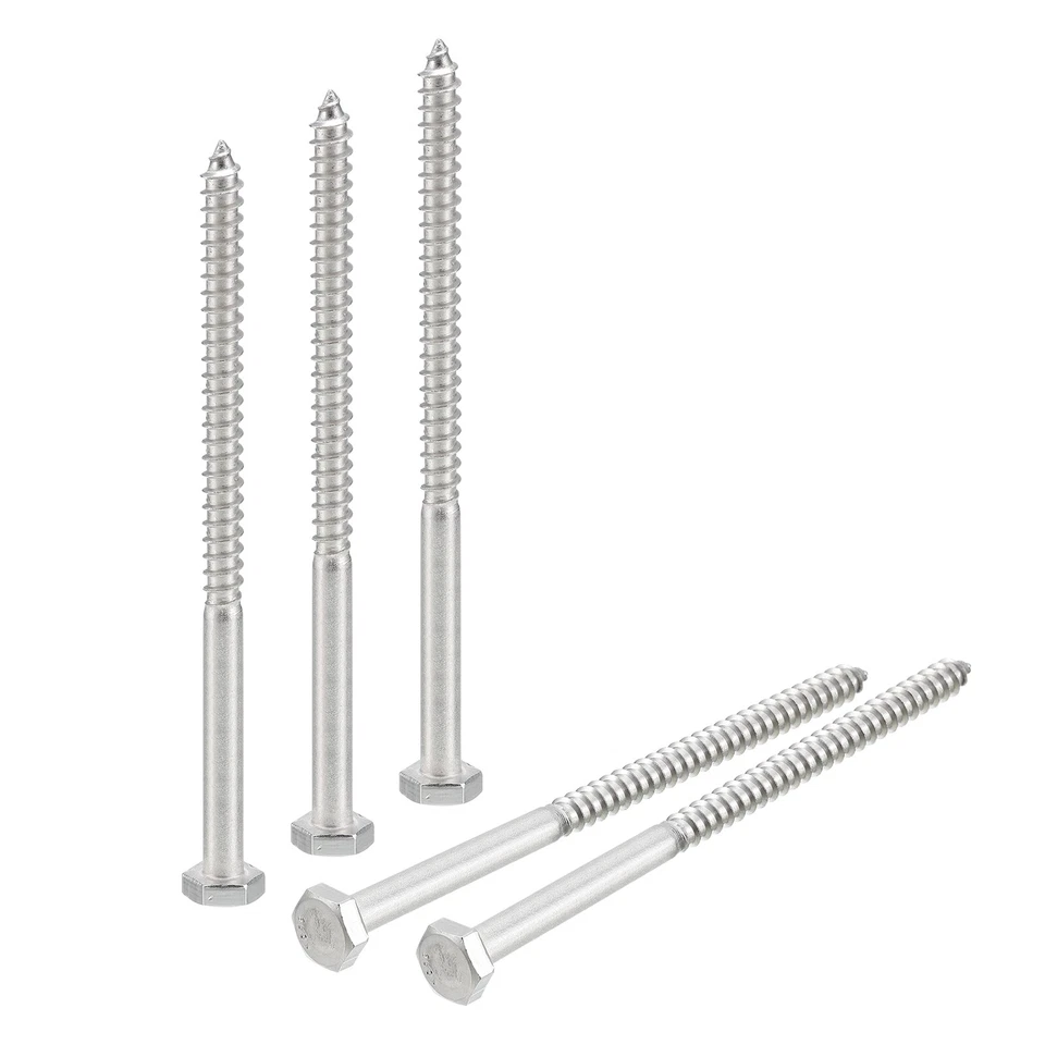 Hex Tête Retard Vis Boulons, 10pcs 1/4" X 4" Inox Acier Filetage Bois Vis - Photo 1/4