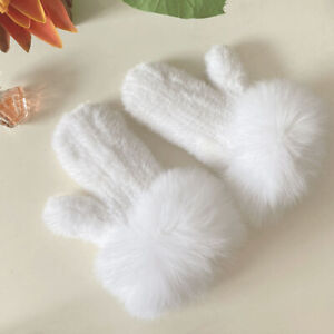 Women's Double Side Real Mink Fur Gloves Mitten + Real Fox Fur Wristband Trim