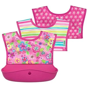 I-Play Green Spouts Snap & Go Long Sleeve Bib, Pink Flower Field, Size 6-18M - Picture 1 of 1