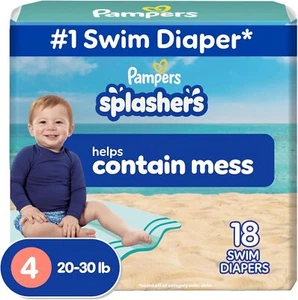 Pampers Swim Diapers - Splashers - Size 4, 18 Count, Gap-Free Disposable Baby Sw - Picture 1 of 11