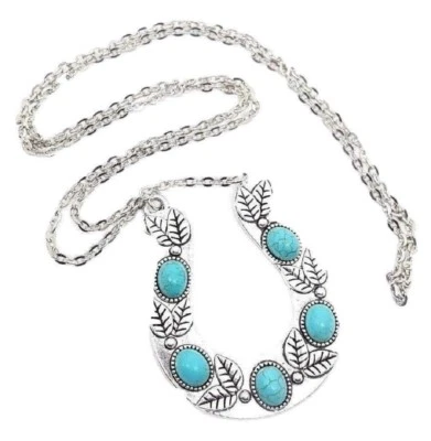 Türkis Hufeisen Anhänger Halskette Boho Bohème Statement Groß Anhänger - Bild 1 von 4