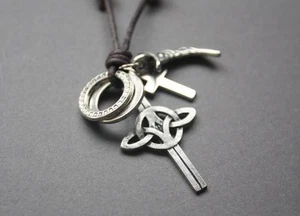 NEW Leather Hemp Metal Pendant Surfer Necklace Choker Cross Men's - Picture 1 of 2