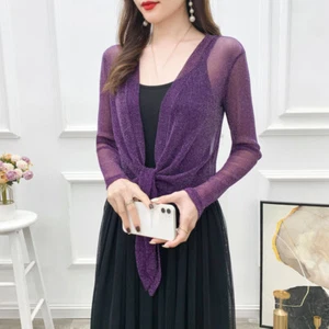 Lady Sheer Mesh Cardigan Cropped Tops Bolero Blouse Sun Shirt Shawl Jacket Solid - Picture 1 of 17