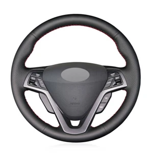 Black Leather Hand-stitched Car Steering Wheel Cover for Hyundai Veloster - Picture 1 of 8