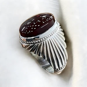 Kabadi Black Yameni Aqeeq Sterling Silver 925 Handmade Ring For Men Agate Ring - Picture 1 of 4