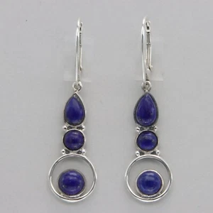 Pendientes colgantes triple azul LAPISLÁZULI con cierre de palanca 925 PLATA ESTERLINA #68e - Imagen 1 de 8