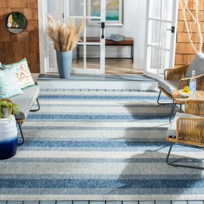 SAFAVIEH Outdoor CY8464-36812 Courtyard  Grey / Navy Rug - Image 1 of 4