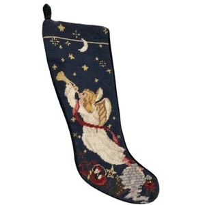 Vintage Wollnadelspitze Weihnachtsstrumpf Engel grün Samt viktorianischer Stil - Bild 1 von 6