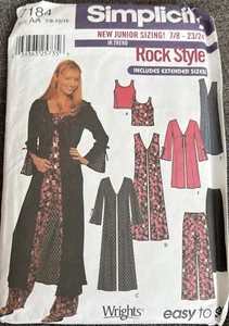 Abrigo Chaleco Pantalones Top Sin Cortar Simplicity 7184 Rock Style Jr Tallas 7/8-23/24 NUEVO - Imagen 1 de 9