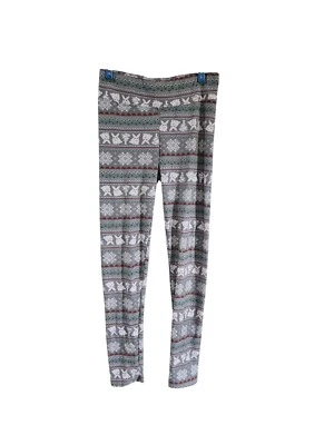 Derek Heart Leggings Sz L Snowflakes & Bunnies Grey Red White Soft Soft - Изображение 1 из 4