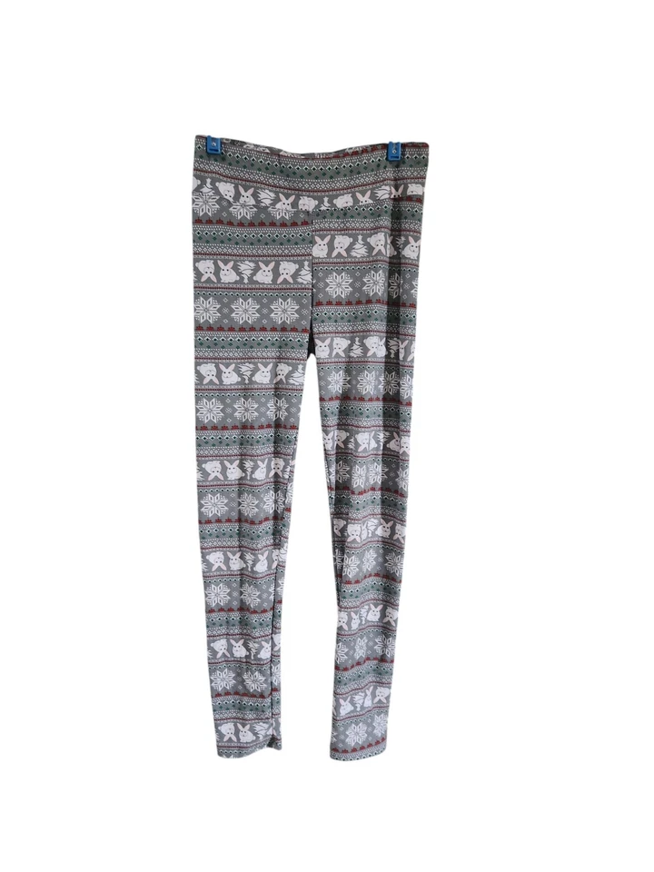 Leggings Derek Corazón Talla L Copos de Nieve y Conejitos Gris Rojo Blanco Suave Foto 1 de 4