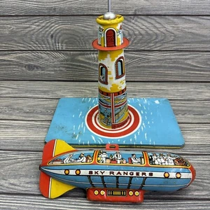 VTG UNIQUE ART MFG CO INC TIN LITHO SKY RANGERs BLIMP And LIGHTHOUSE TOWER ONLY - Picture 1 of 23