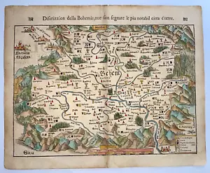BOHEMIA 1558 SEBASTIAN MUNSTER GRANDE ANTIGUO GRABADO MAPA EDICIÓN ITALIANA - Imagen 1 de 10